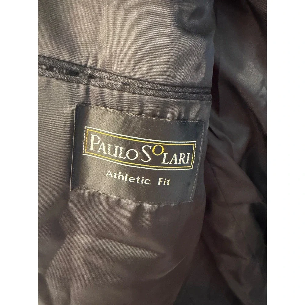 Paulo Solari Mens 40S Double Breasted Blazer Charcoal Gray 100% Wool Suit Jacket